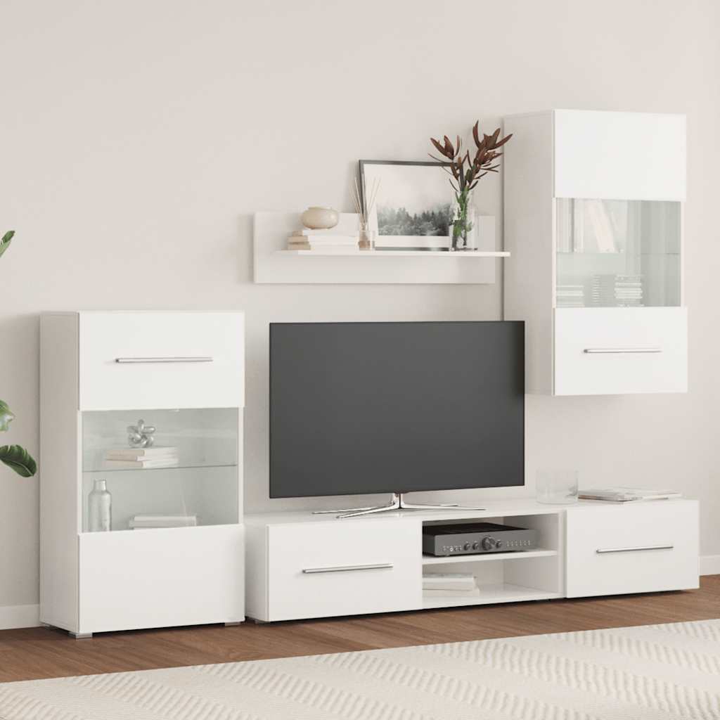 vidaXL Set mobilier comodă TV de perete, 5 piese, iluminare LED, alb