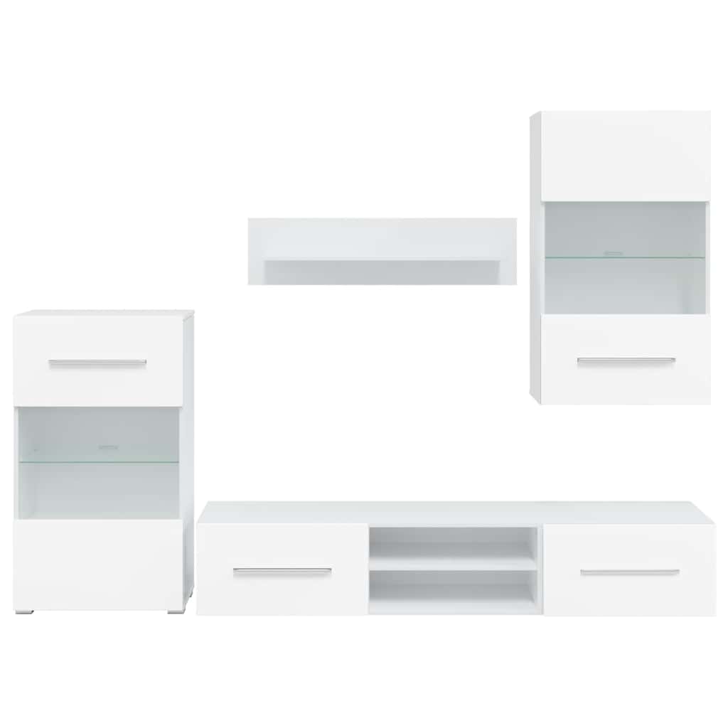 vidaXL Set mobilier comodă TV de perete, 5 piese, iluminare LED, alb