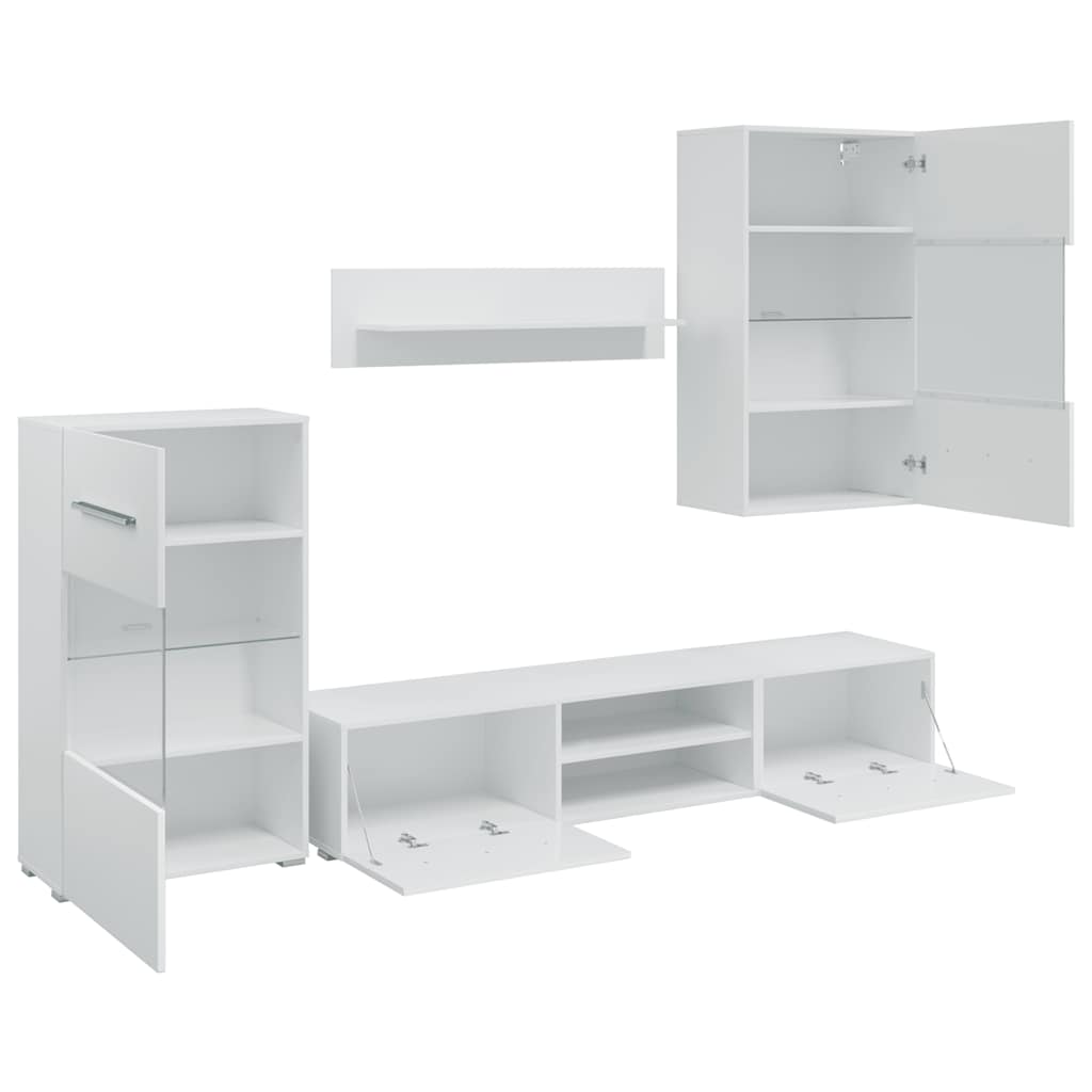 vidaXL Set mobilier comodă TV de perete, 5 piese, iluminare LED, alb