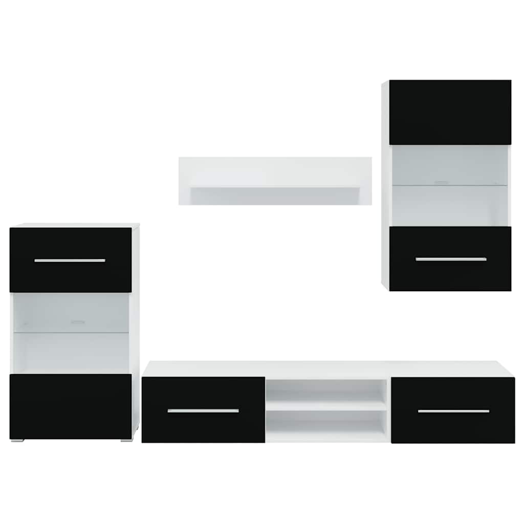 vidaXL Set mobilier comodă TV de perete, 5 piese, iluminare LED, negru