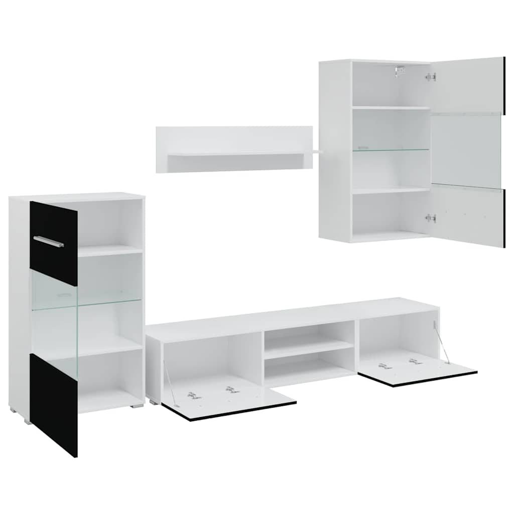 vidaXL Set mobilier comodă TV de perete, 5 piese, iluminare LED, negru