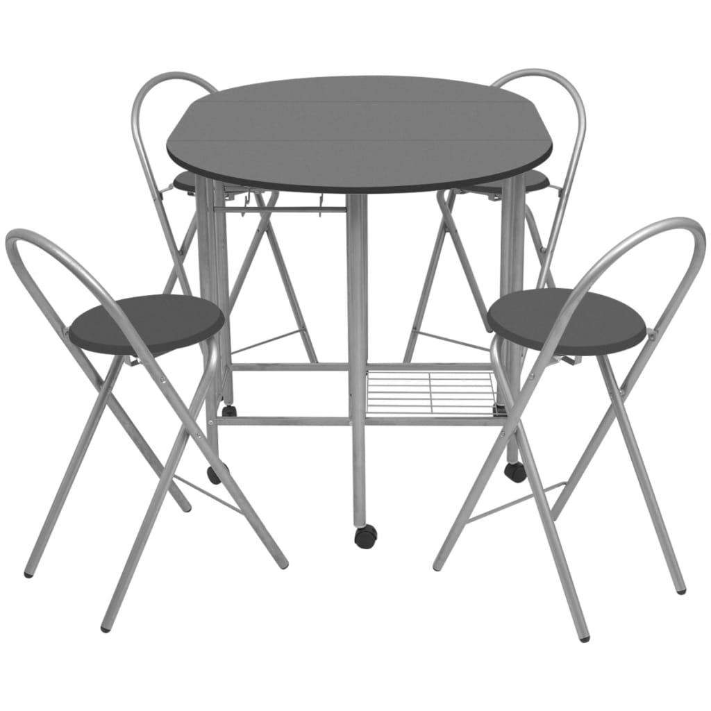 vidaXL Set masă și scaune de bucătărie pliante MDF, negru, 5 piese vidaXL Set masă și scaune de bucătărie pliante MDF, negru, 5 piese