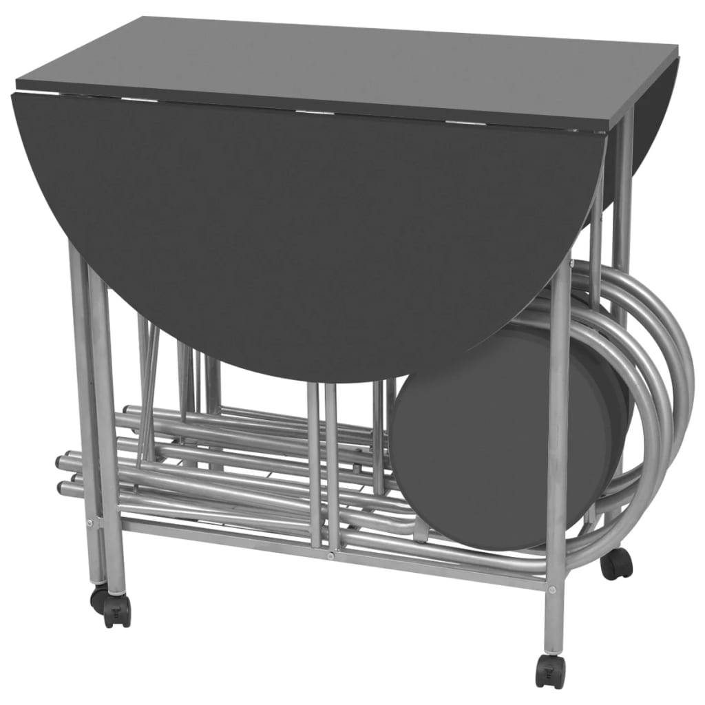 vidaXL Set masă și scaune de bucătărie pliante MDF, negru, 5 piese vidaXL Set masă și scaune de bucătărie pliante MDF, negru, 5 piese