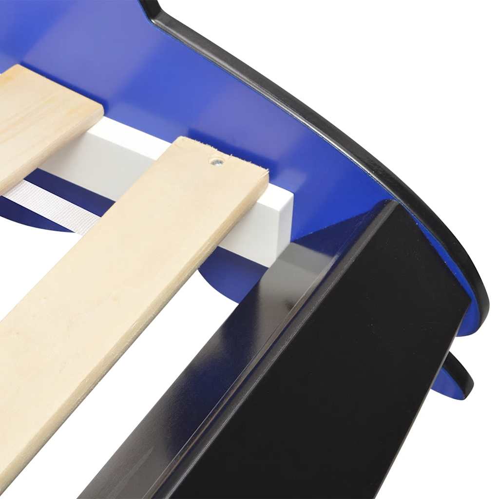 vidaXL Pat copii mașină de curse, cu LED, 90 x 200 cm, albastru