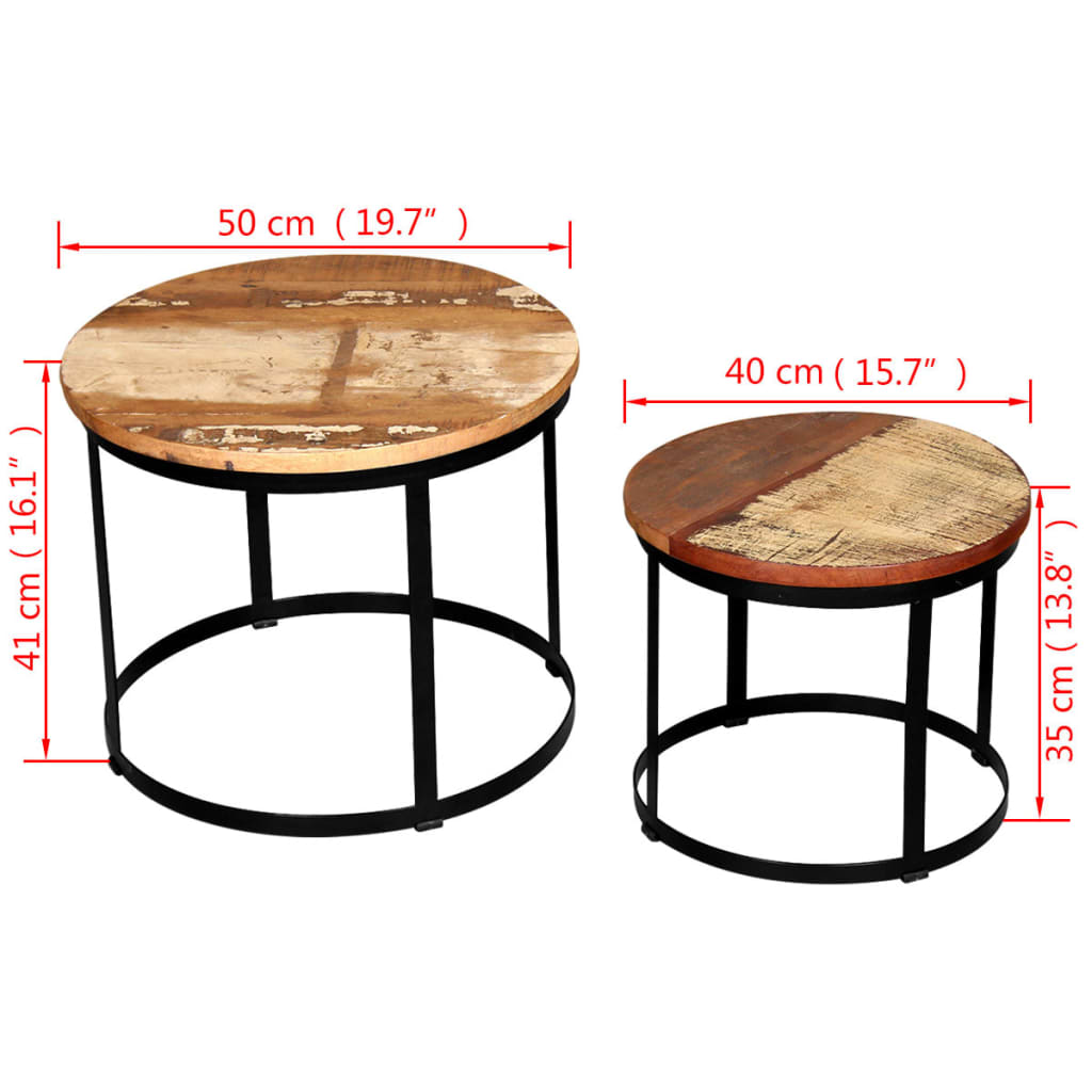 vidaXL Set măsuță cafea 2 piese 40cm/50cm lemn masiv reciclat rotund