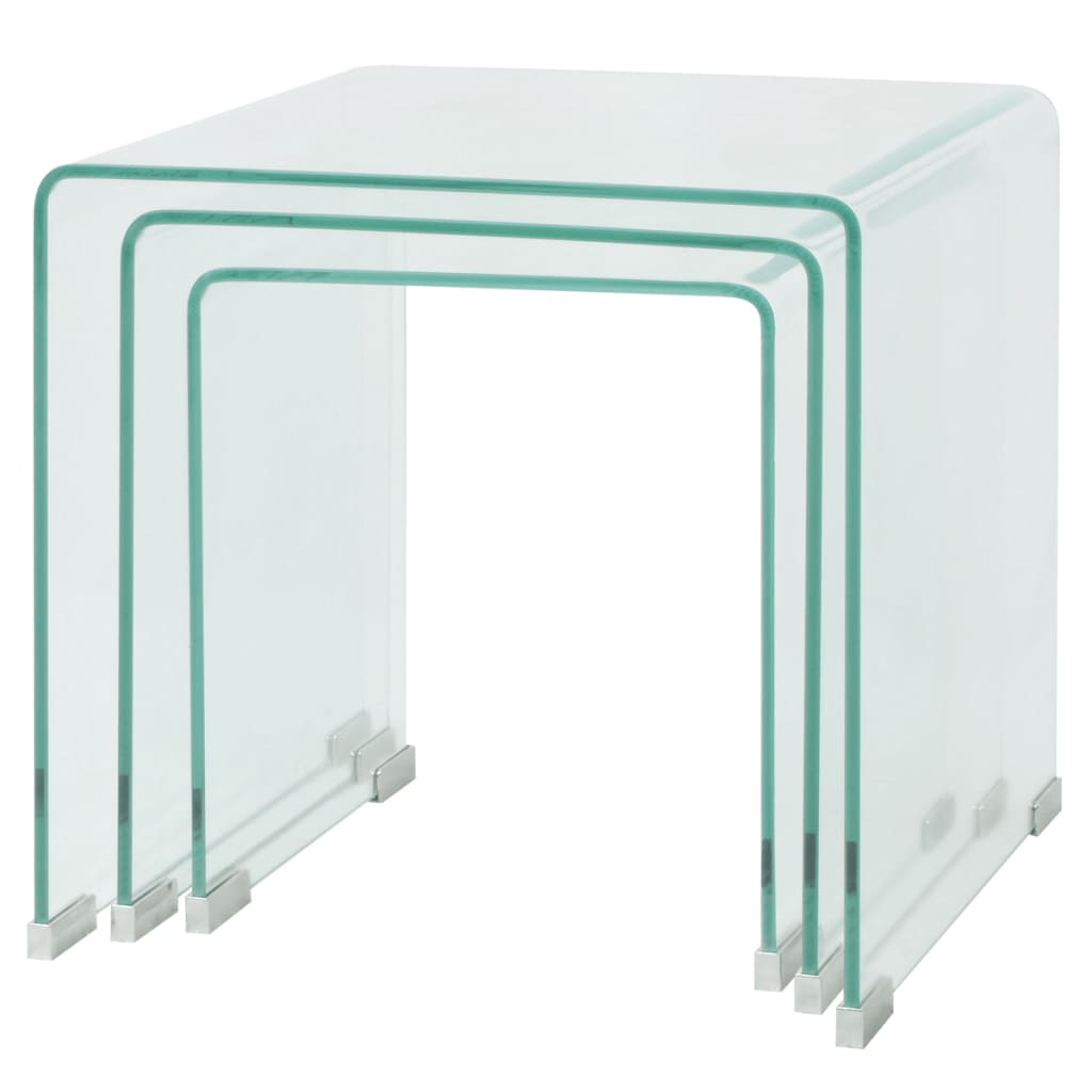 vidaXL Set mese suprapuse, sticlă călită transparentă, trei piese vidaXL Set mese suprapuse, sticlă călită transparentă, trei piese