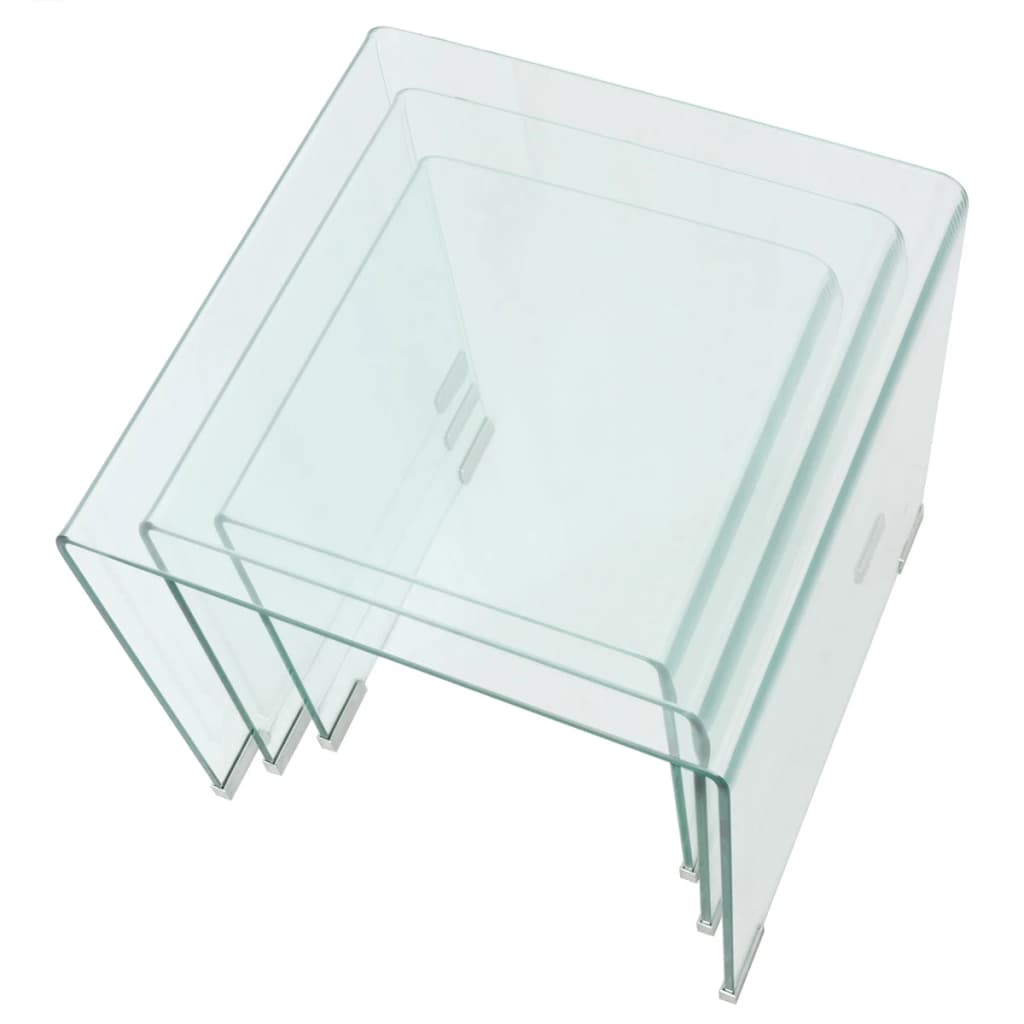 vidaXL Set mese suprapuse, sticlă călită transparentă, trei piese vidaXL Set mese suprapuse, sticlă călită transparentă, trei piese