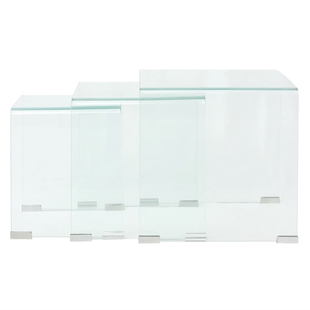 vidaXL Set mese suprapuse, sticlă călită transparentă, trei piese vidaXL Set mese suprapuse, sticlă călită transparentă, trei piese