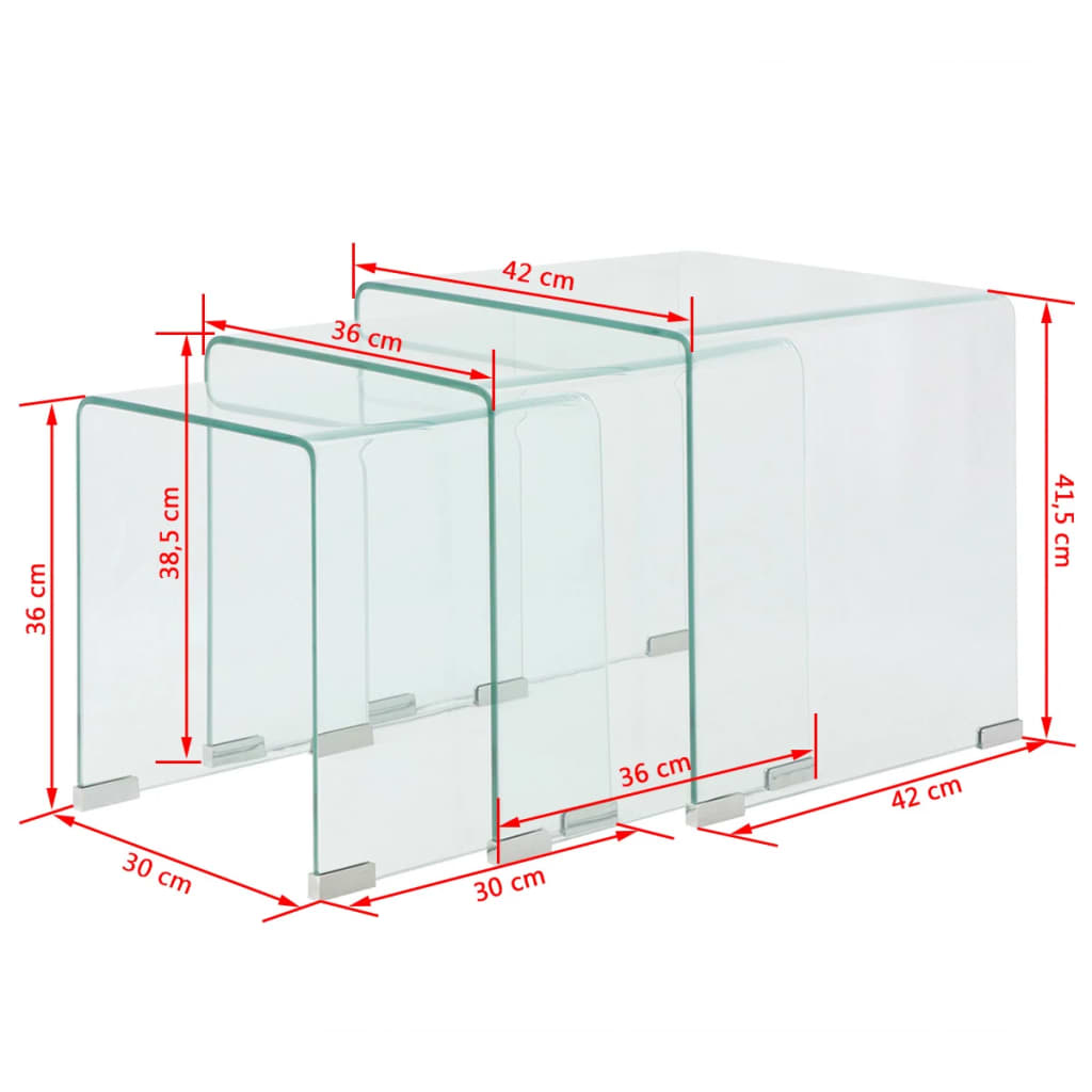 vidaXL Set mese suprapuse, sticlă călită transparentă, trei piese vidaXL Set mese suprapuse, sticlă călită transparentă, trei piese