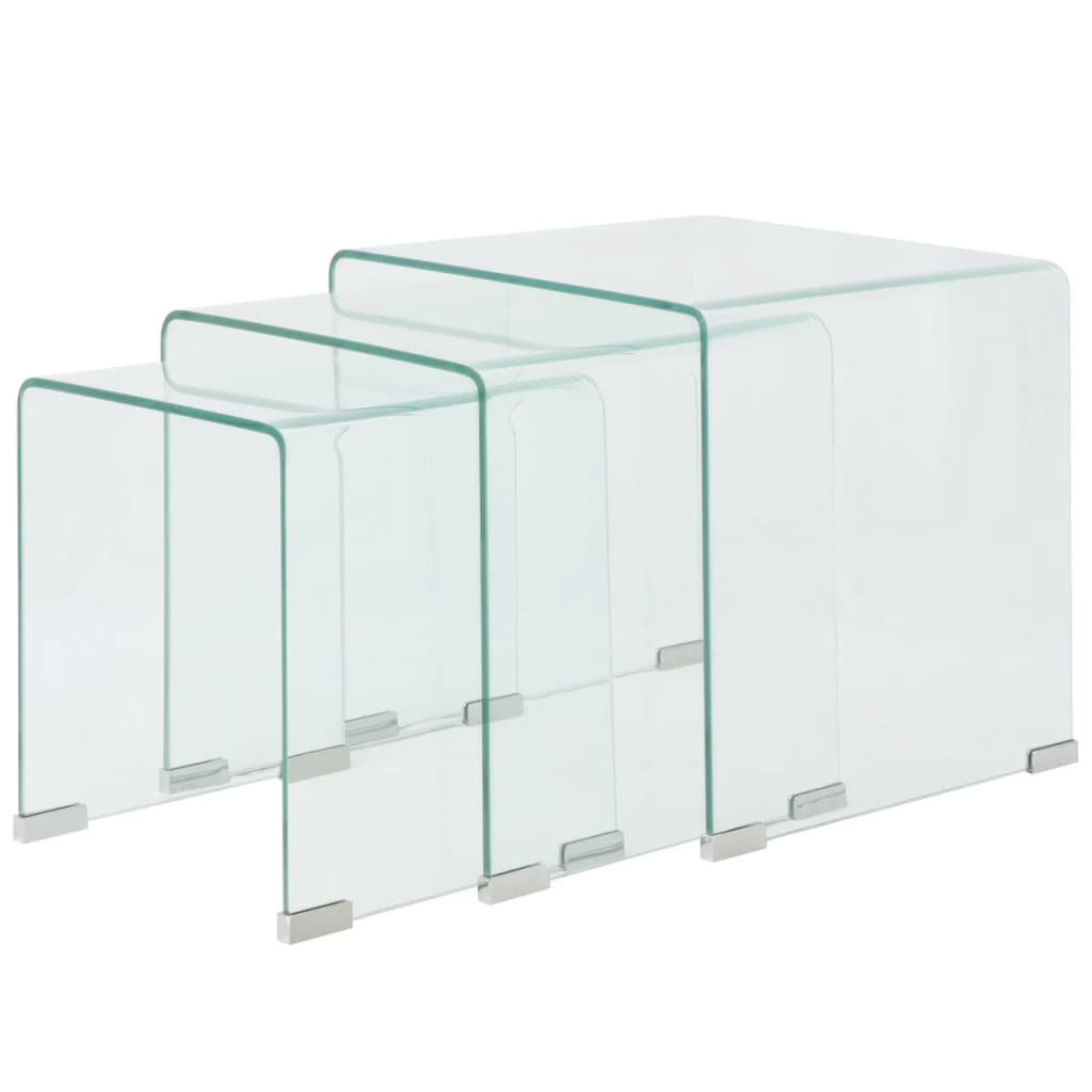 vidaXL Set mese suprapuse, sticlă călită transparentă, trei piese vidaXL Set mese suprapuse, sticlă călită transparentă, trei piese