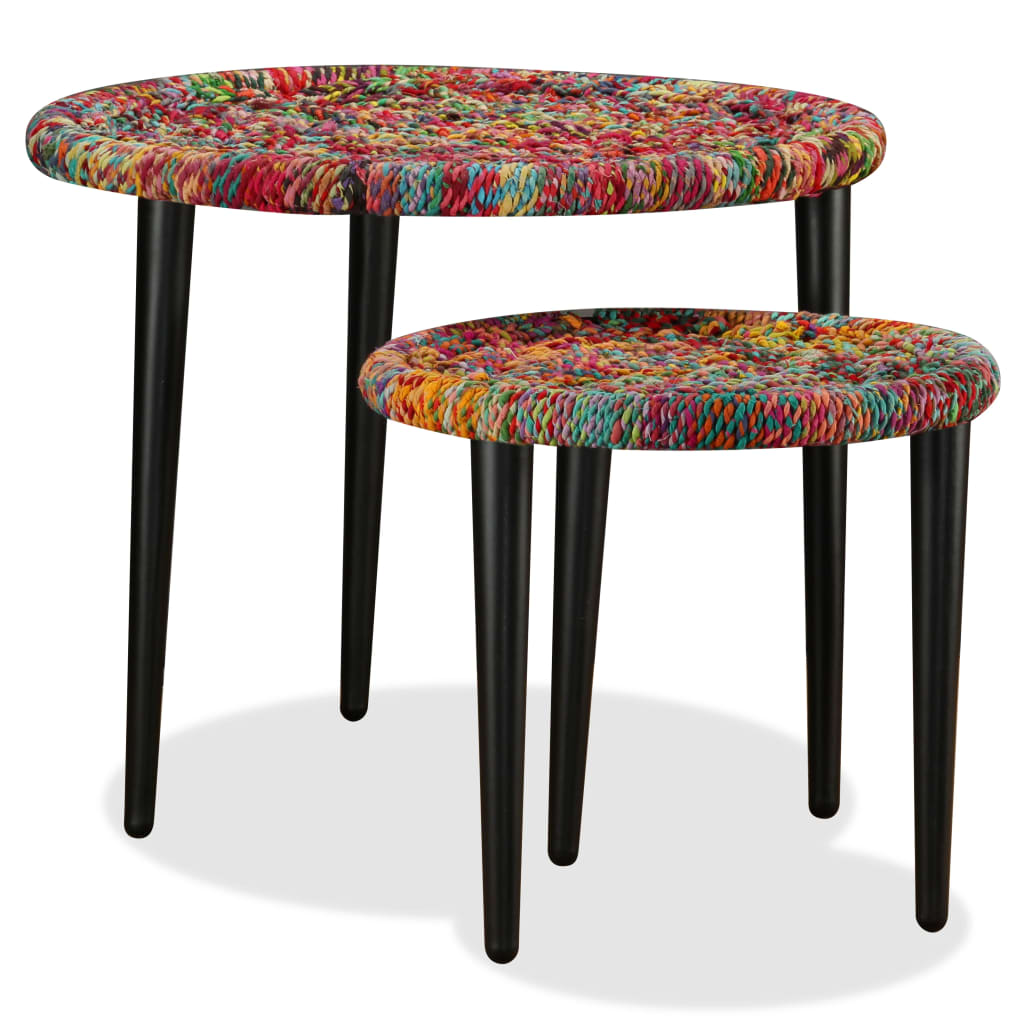 vidaXL Set măsuțe cafea, 2 buc., detalii chindi împletite, multicolor