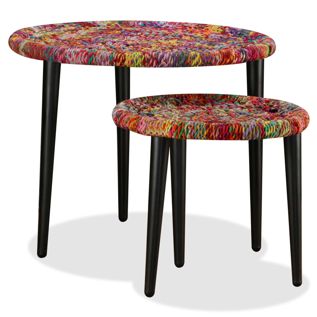 vidaXL Set măsuțe cafea, 2 buc., detalii chindi împletite, multicolor