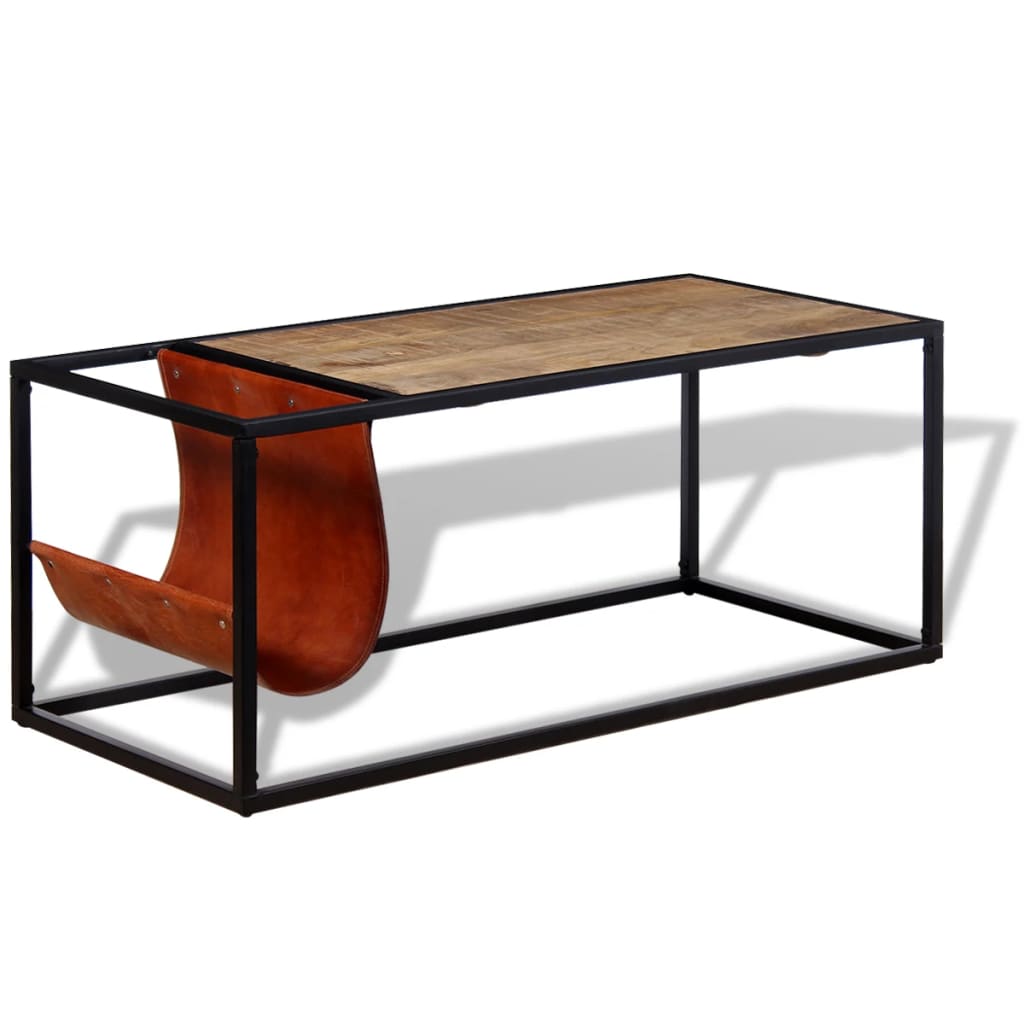 vidaXL Masuță cafea cu suport reviste din piele naturală, 110x50x45 cm vidaXL Masuță cafea cu suport reviste din piele naturală, 110x50x45 cm