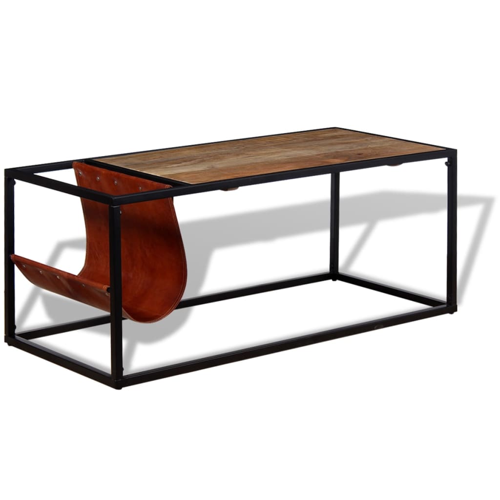 vidaXL Masuță cafea cu suport reviste din piele naturală, 110x50x45 cm vidaXL Masuță cafea cu suport reviste din piele naturală, 110x50x45 cm