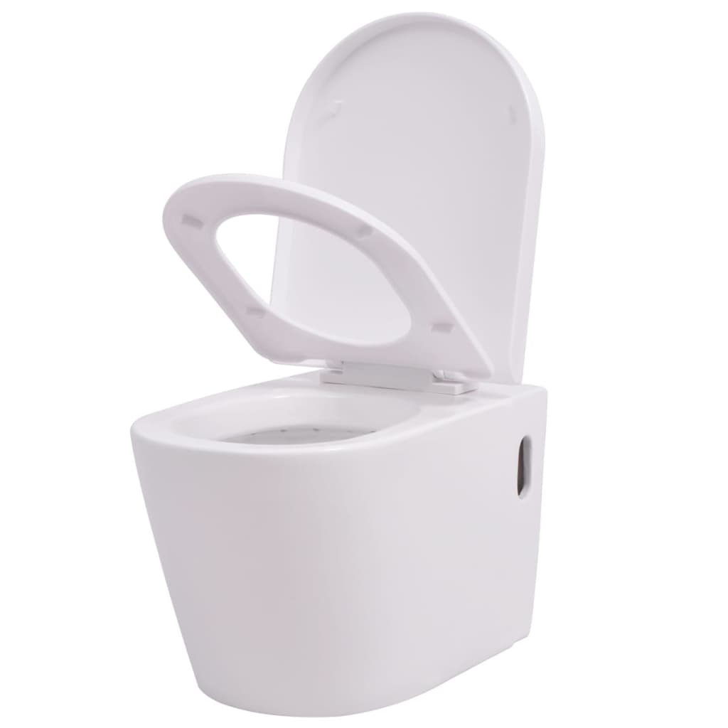vidaXL Vas toaletă cu montare pe perete, ceramică, alb vidaXL Vas toaletă cu montare pe perete, ceramică, alb