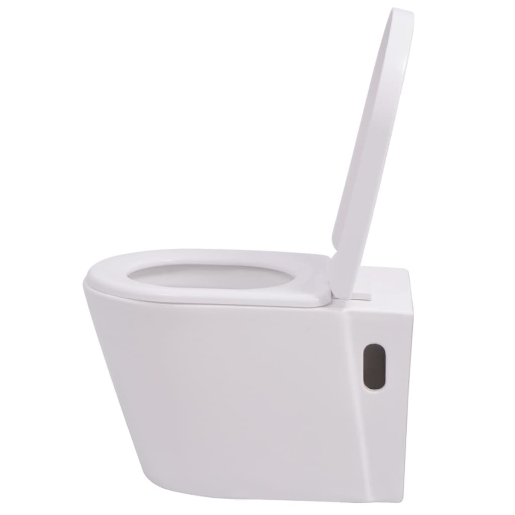 vidaXL Vas toaletă cu montare pe perete, ceramică, alb vidaXL Vas toaletă cu montare pe perete, ceramică, alb