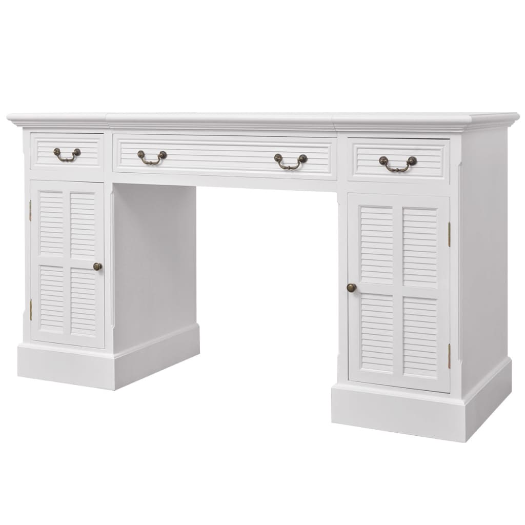 vidaXL Birou dublu cu piedestal, 140 x 48 x 80 cm, alb