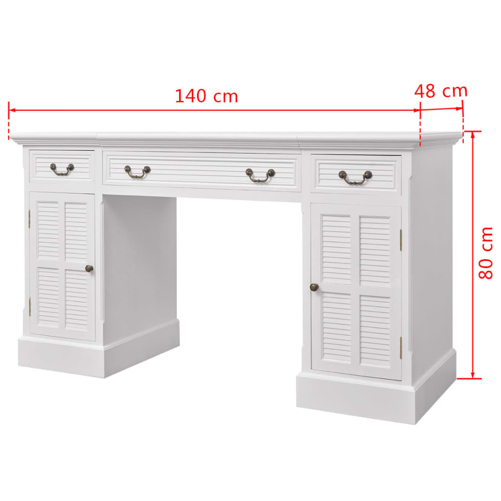 vidaXL Birou dublu cu piedestal, 140 x 48 x 80 cm, alb