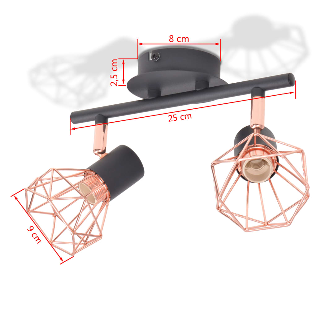 vidaXL Lampă de plafon cu 2 spoturi E14, negru și bronz vidaXL Lampă de plafon cu 2 spoturi E14, negru și bronz