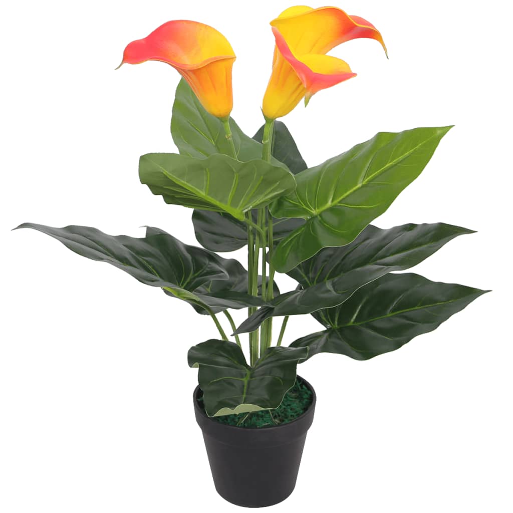 vidaXL Floare de crin cală artificială cu vază, 45 cm, roșu și galben vidaXL Floare de crin cală artificială cu vază, 45 cm, roșu și galben