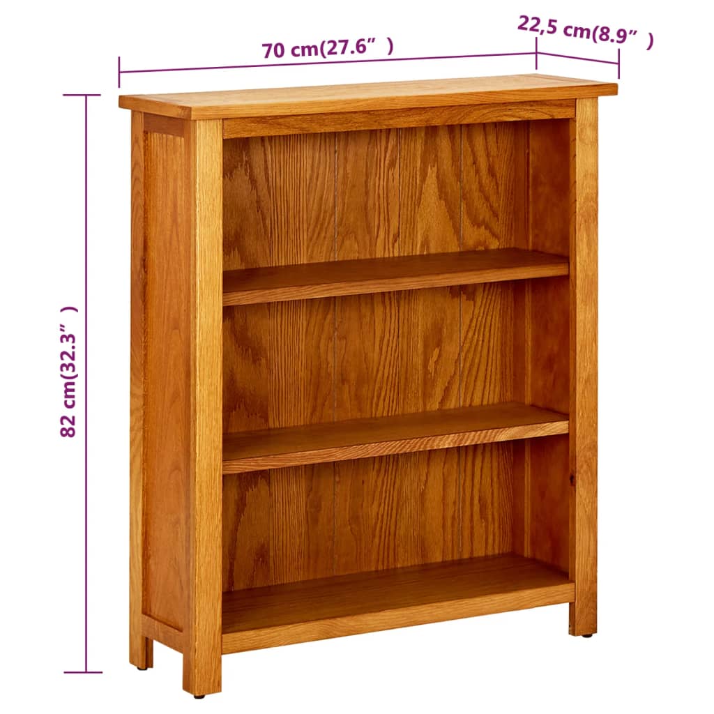 vidaXL Bibliotecă cu 3 rafturi, 70 x 22,5 x 82 cm, lemn masiv stejar vidaXL Bibliotecă cu 3 rafturi, 70 x 22,5 x 82 cm, lemn masiv stejar