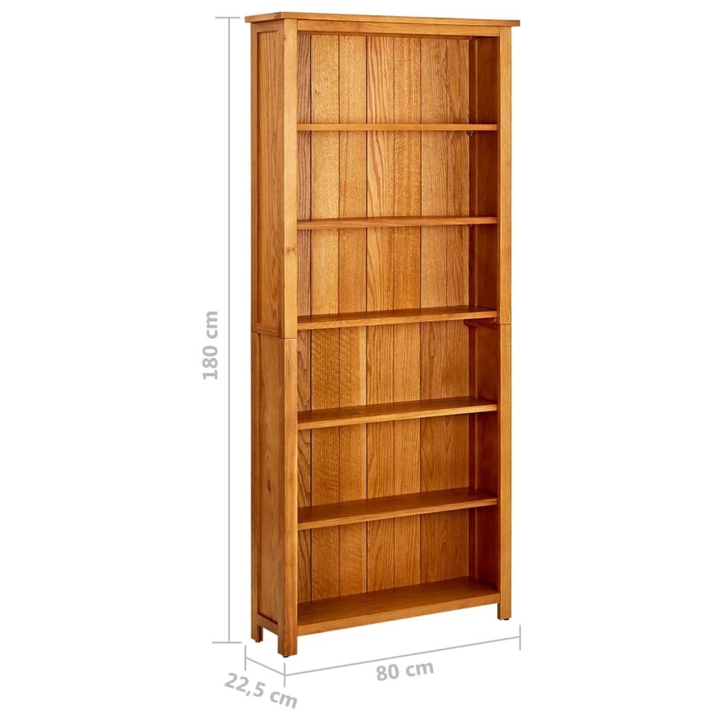 vidaXL Bibliotecă cu 6 rafturi, 80 x 22,5 x 180 cm, lemn masiv stejar