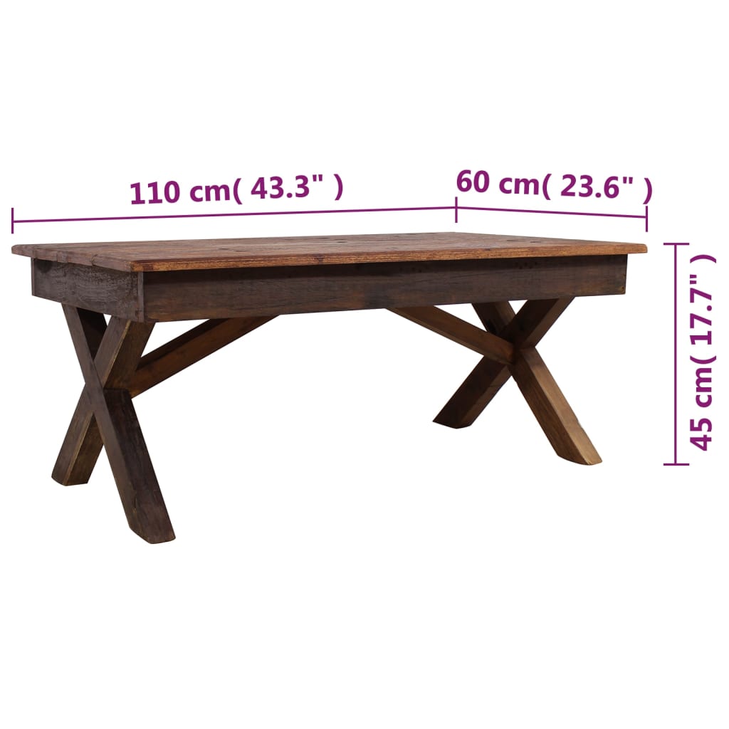 vidaXL Măsuță de cafea, 110x60x45 cm, mix lemn masiv reciclat vidaXL Măsuță de cafea, 110x60x45 cm, mix lemn masiv reciclat