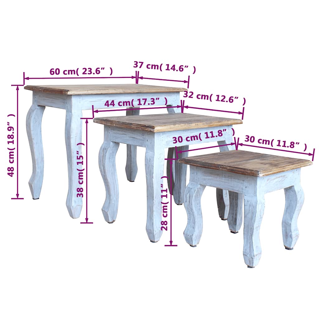 vidaXL Set mese suprapuse, 3 piese, lemn masiv de mahon vidaXL Set mese suprapuse, 3 piese, lemn masiv de mahon
