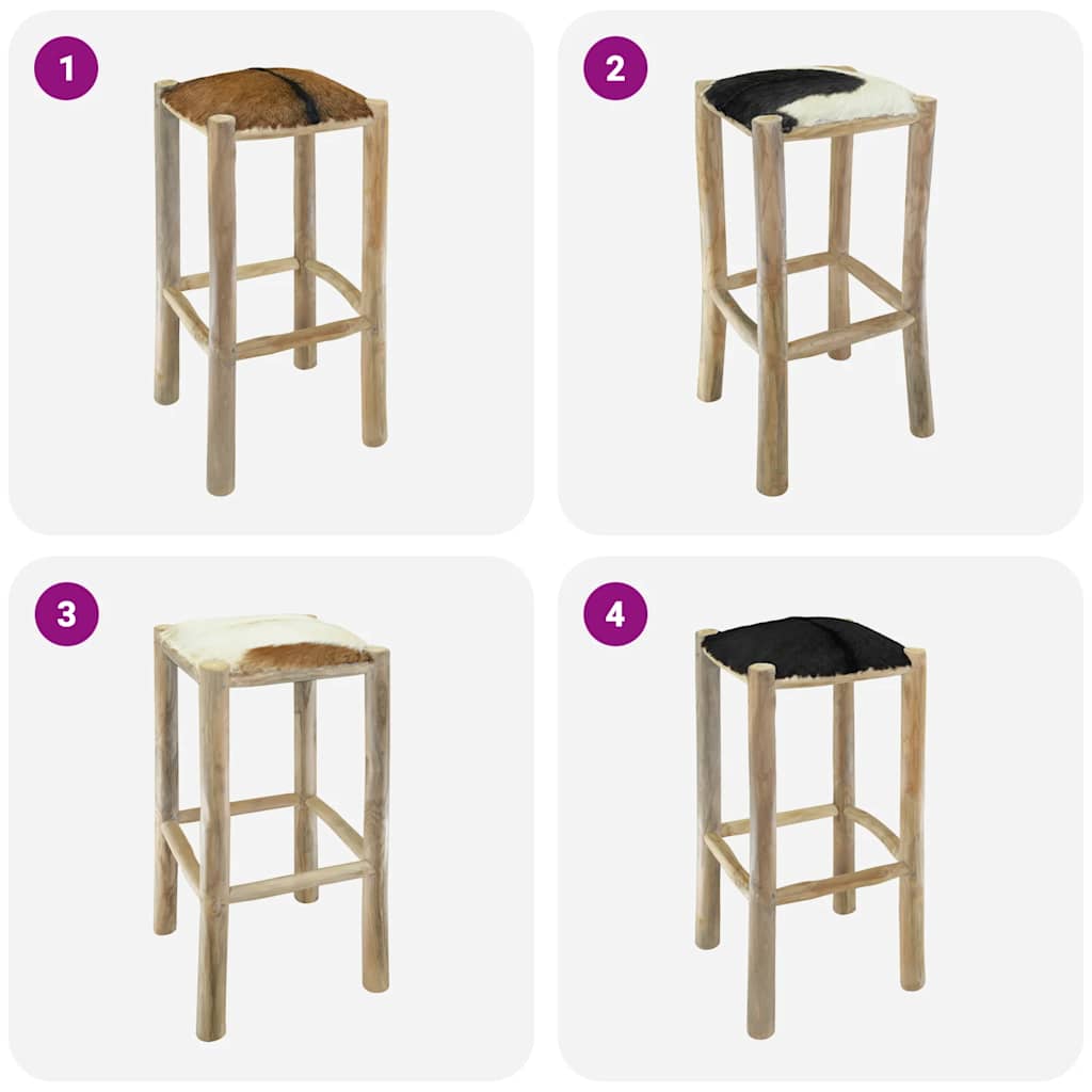 vidaXL Taburet de bar, piele de capră și lemn masiv de tec