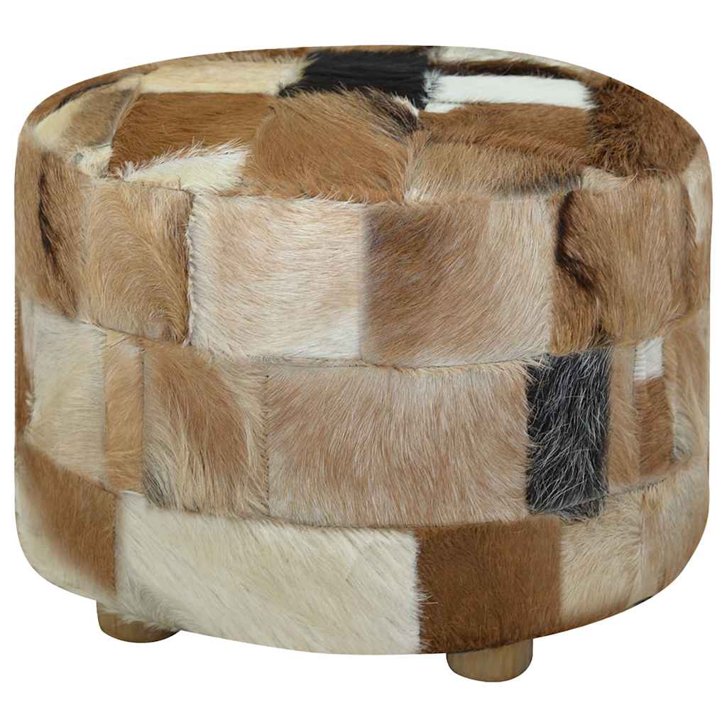 vidaXL Taburet din piele naturală, rotund, 50 x 50 x 45 cm vidaXL Taburet din piele naturală, rotund, 50 x 50 x 45 cm