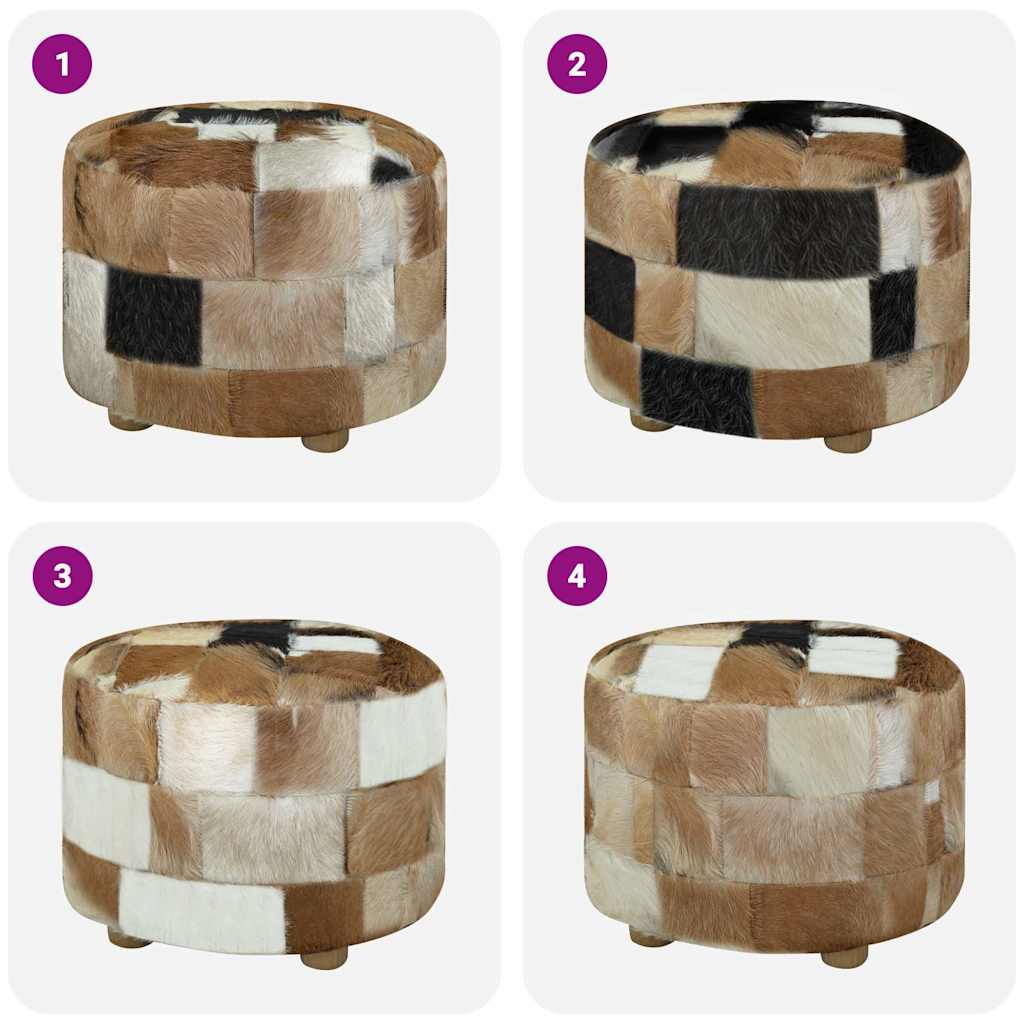vidaXL Taburet din piele naturală, rotund, 50 x 50 x 45 cm vidaXL Taburet din piele naturală, rotund, 50 x 50 x 45 cm