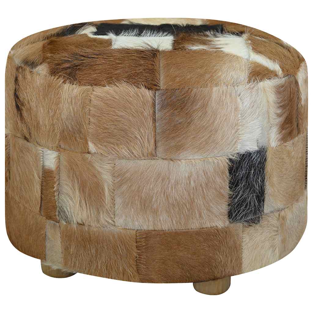 vidaXL Taburet din piele naturală, rotund, 50 x 50 x 45 cm vidaXL Taburet din piele naturală, rotund, 50 x 50 x 45 cm