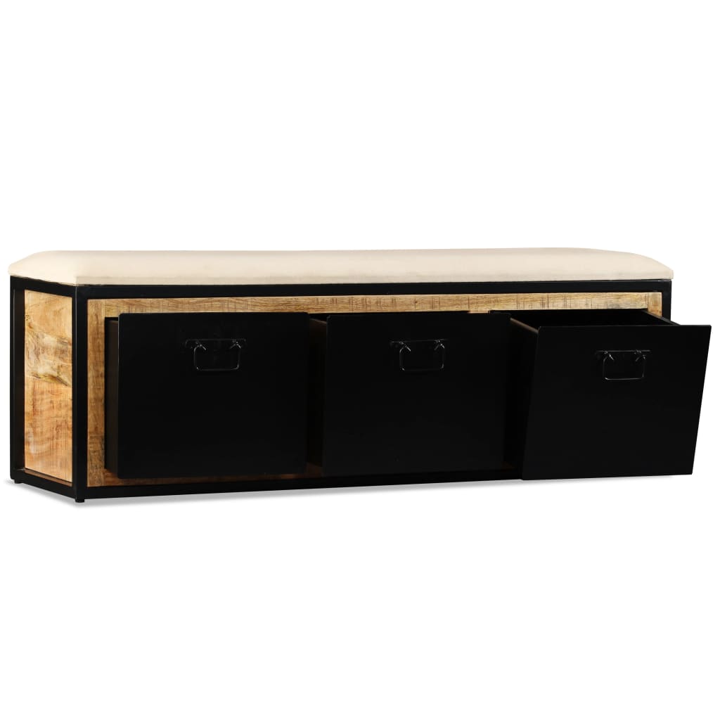 vidaXL Bancă depozitare cu 3 sertare, lemn masiv de mango 120x30x40 cm