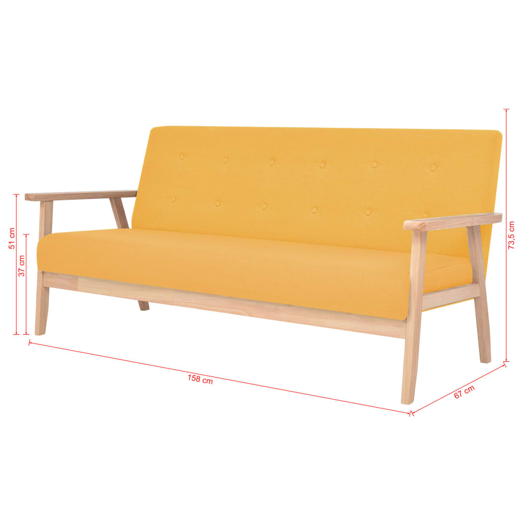 vidaXL Canapea cu 3 locuri, galben, material textil vidaXL Canapea cu 3 locuri, galben, material textil