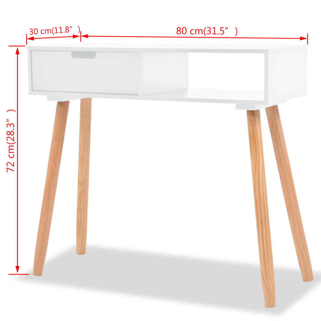 vidaXL Masă consolă, lemn masiv de pin 80x30x72 cm, alb