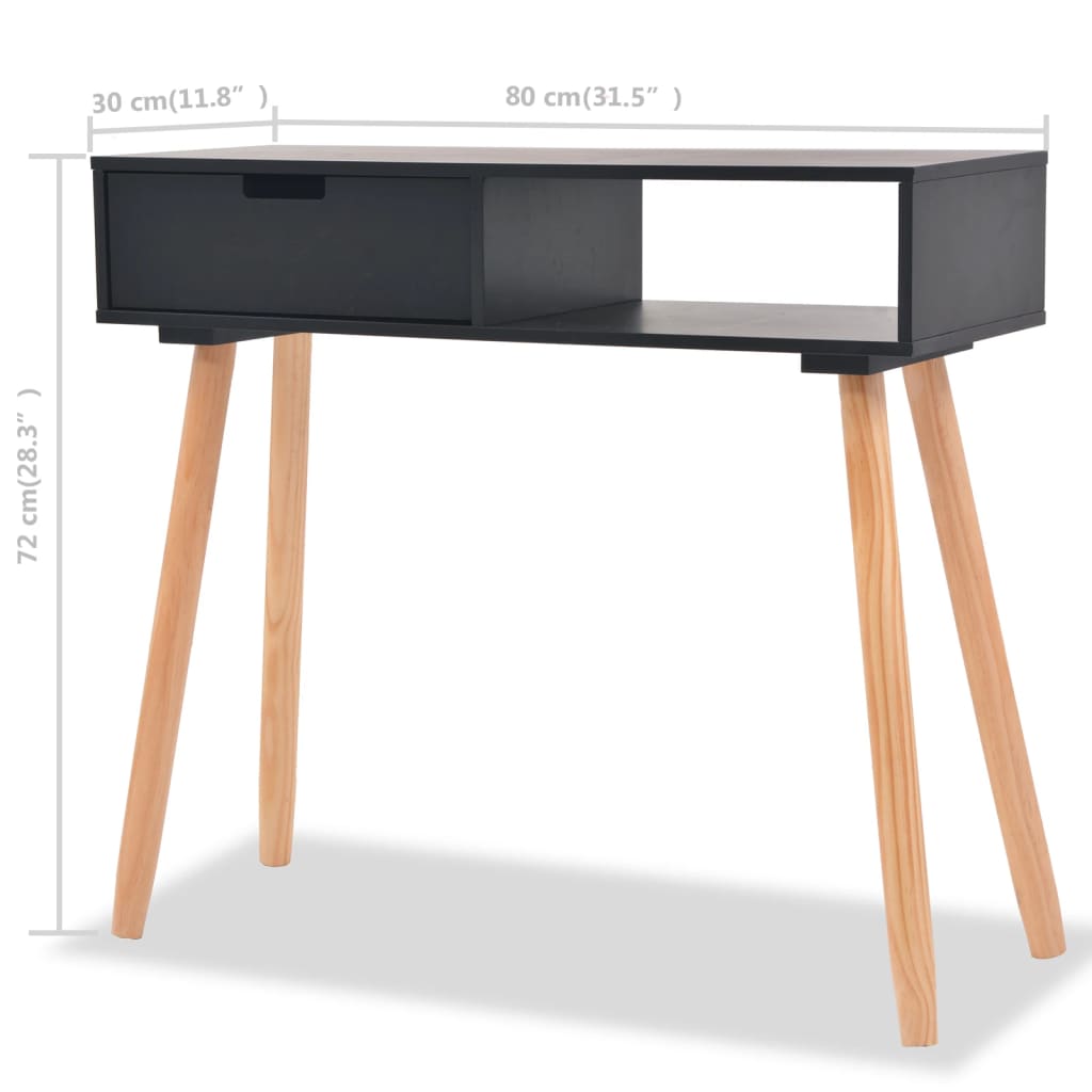 vidaXL Masă consolă, lemn masiv de pin 80x30x72 cm, negru