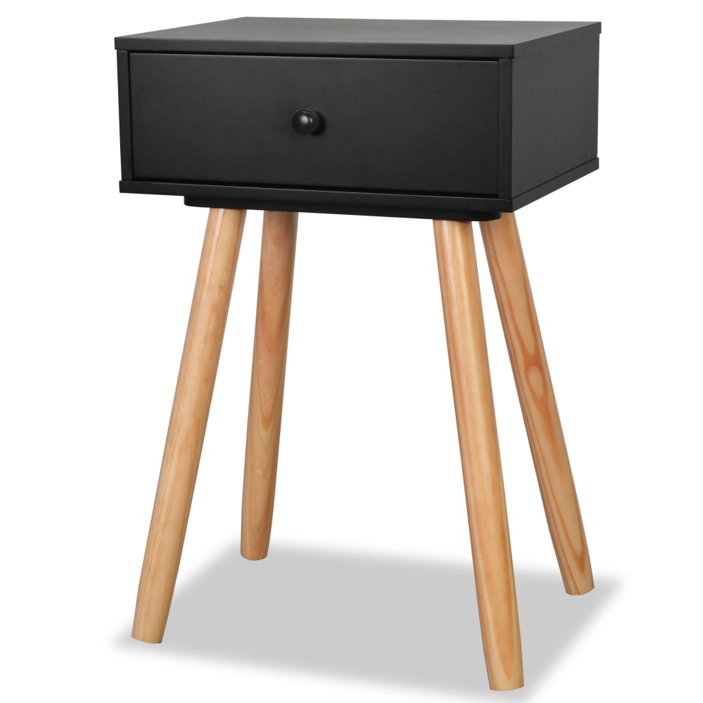 vidaXL Noptiere din lemn masiv de pin 2 buc, 40 x 30 x 61 cm, negru