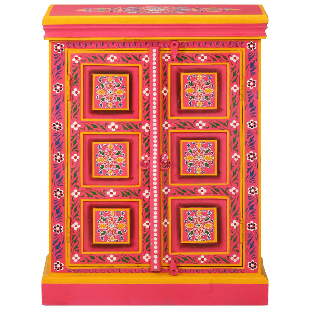 vidaXL Dulap, roz, lemn masiv de mango, pictat manual