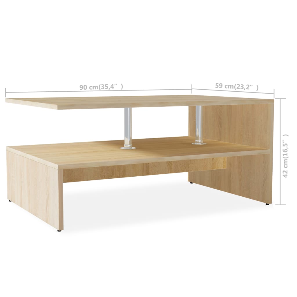 vidaXL Măsuță de cafea, PAL, 90x59x42 cm, culoarea stejarului