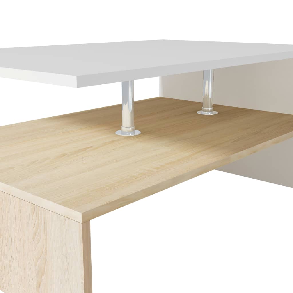 vidaXL Măsuță de cafea, PAL, 90x59x42 cm, culoarea stejarului și alb