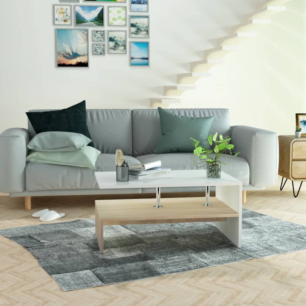 vidaXL Măsuță de cafea, PAL, 90x59x42 cm, culoarea stejarului și alb
