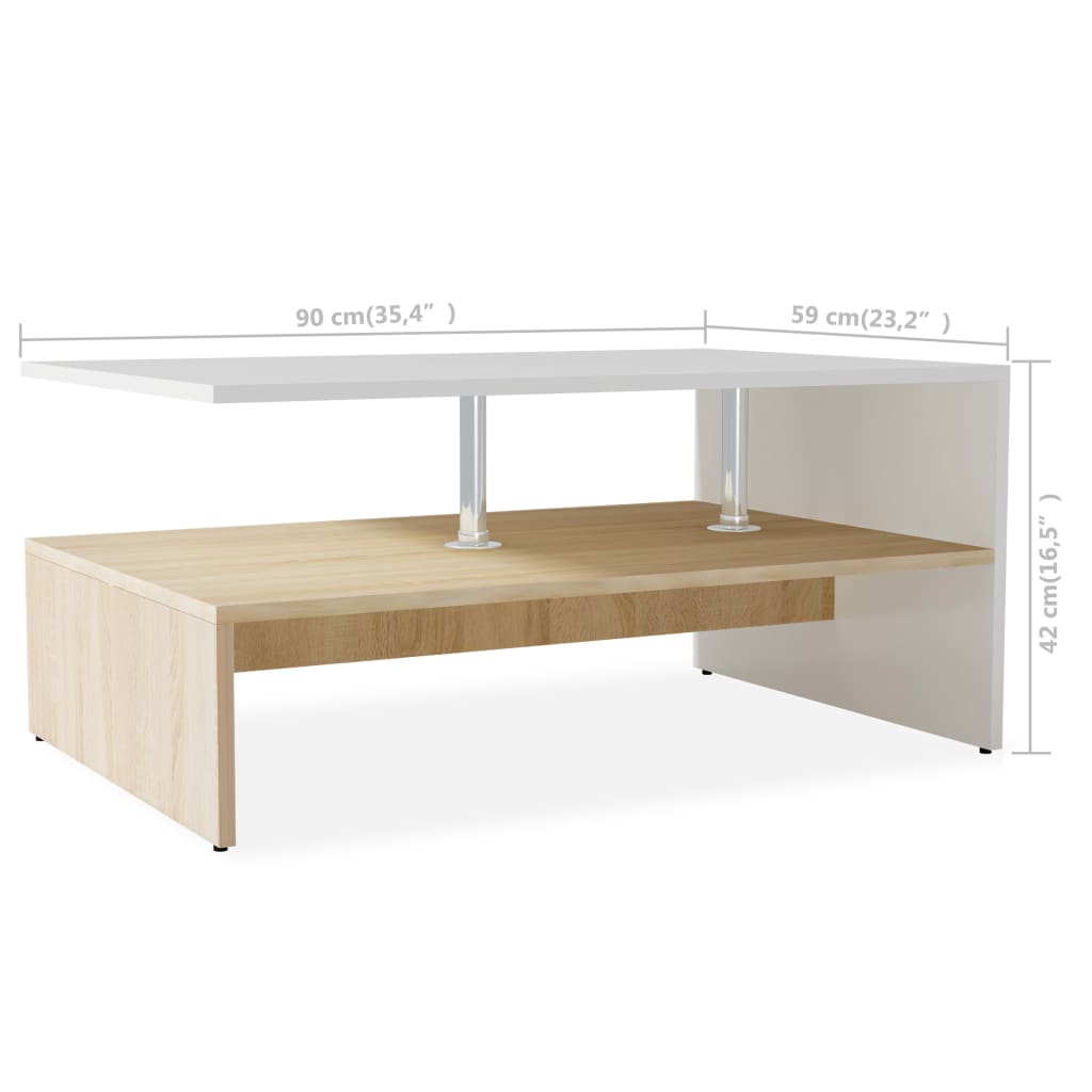 vidaXL Măsuță de cafea, PAL, 90x59x42 cm, culoarea stejarului și alb