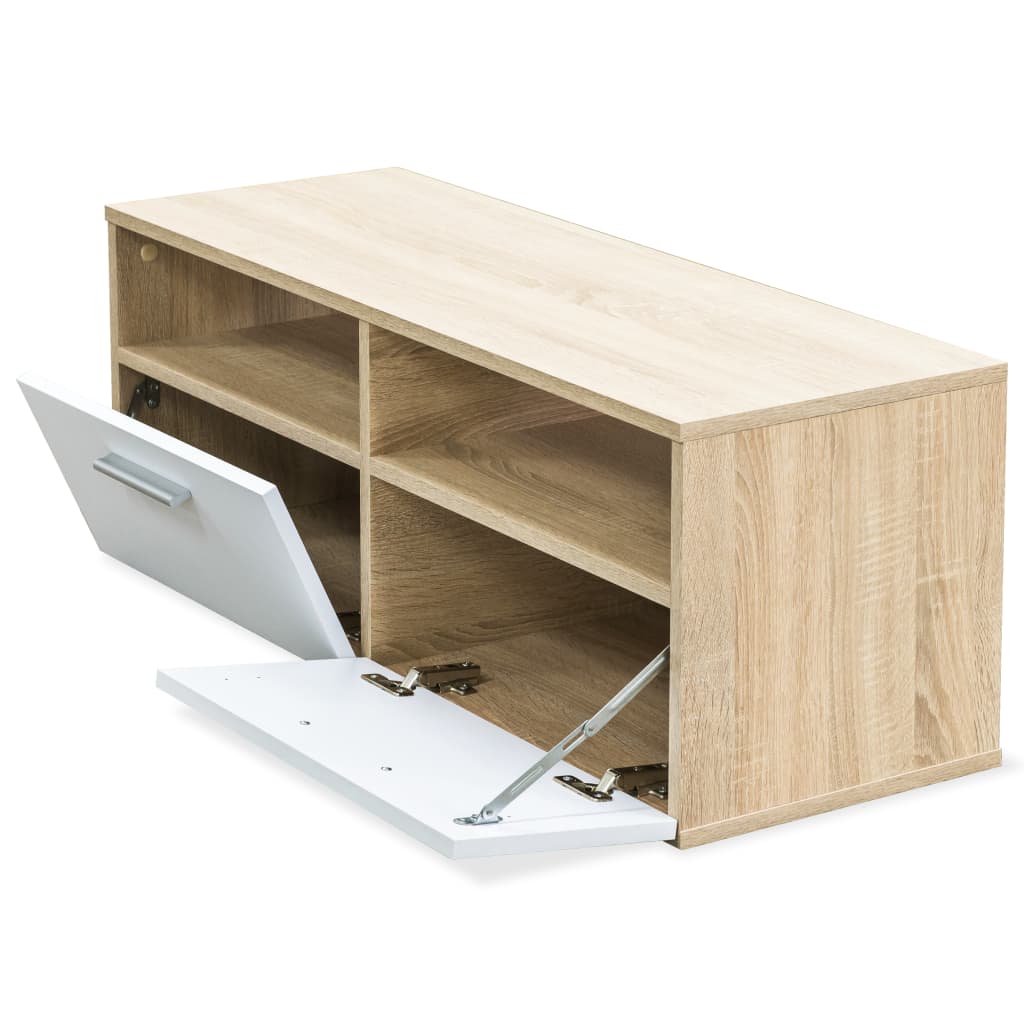 vidaXL Comodă TV, PAL, 95 x 35 x 36 cm, culoarea stejarului și alb vidaXL Comodă TV, PAL, 95 x 35 x 36 cm, culoarea stejarului și alb