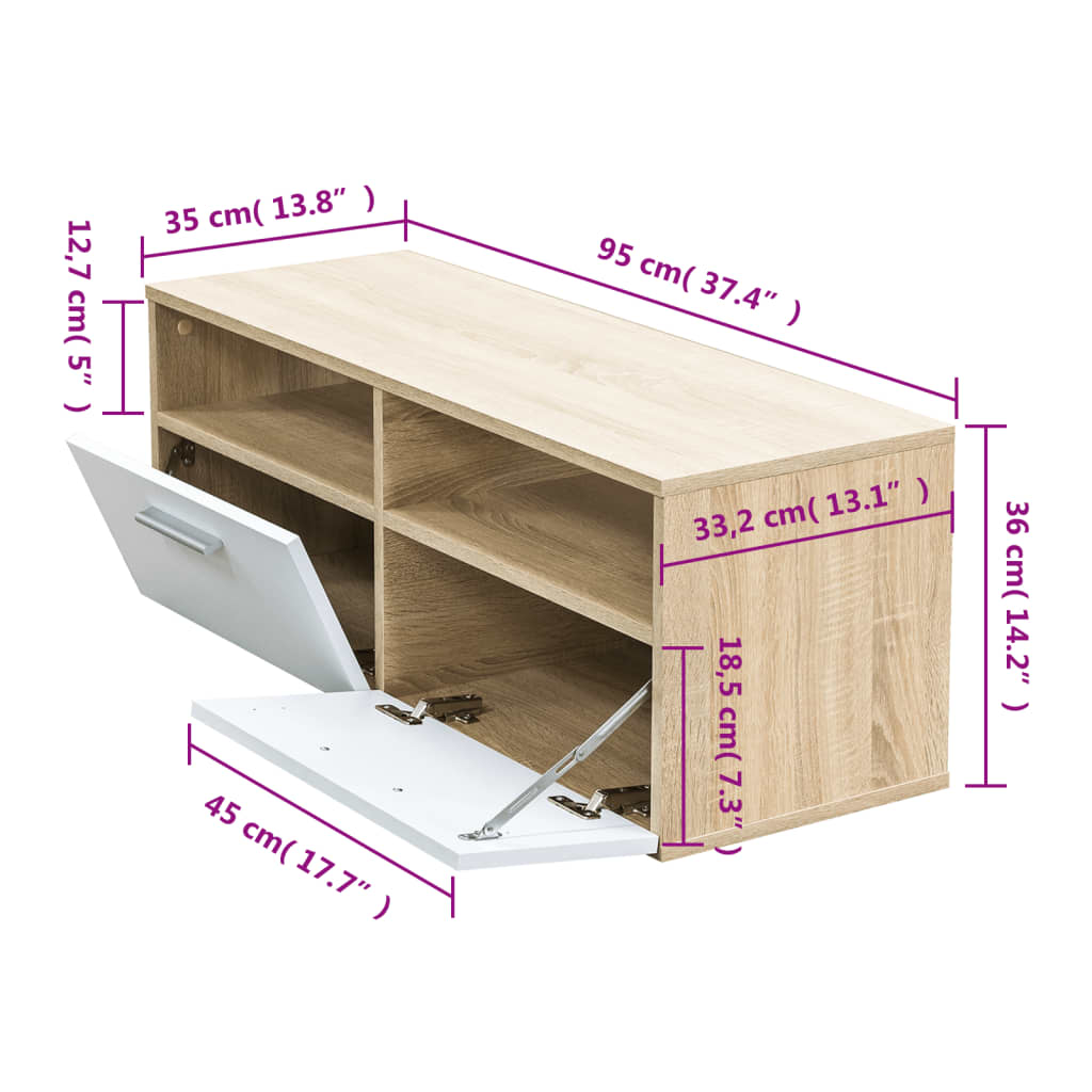 vidaXL Comodă TV, PAL, 95 x 35 x 36 cm, culoarea stejarului și alb vidaXL Comodă TV, PAL, 95 x 35 x 36 cm, culoarea stejarului și alb