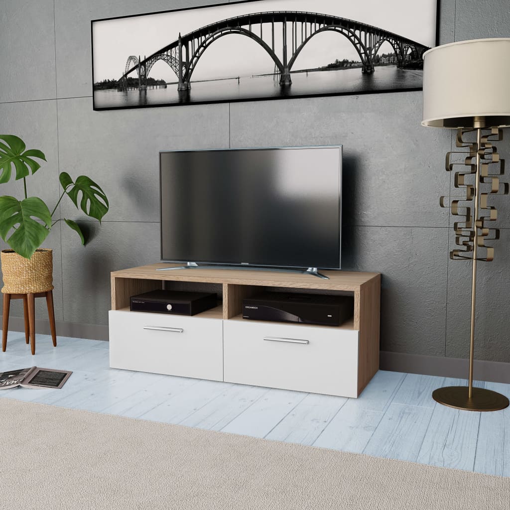 vidaXL Comodă TV, PAL, 95 x 35 x 36 cm, culoarea stejarului și alb vidaXL Comodă TV, PAL, 95 x 35 x 36 cm, culoarea stejarului și alb