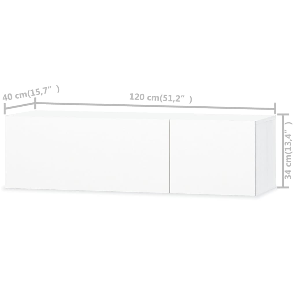 vidaXL Comodă TV, alb extralucios, 120x40x34 cm, PAL