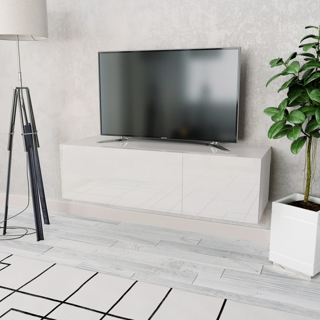 vidaXL Comodă TV, alb extralucios, 120x40x34 cm, PAL