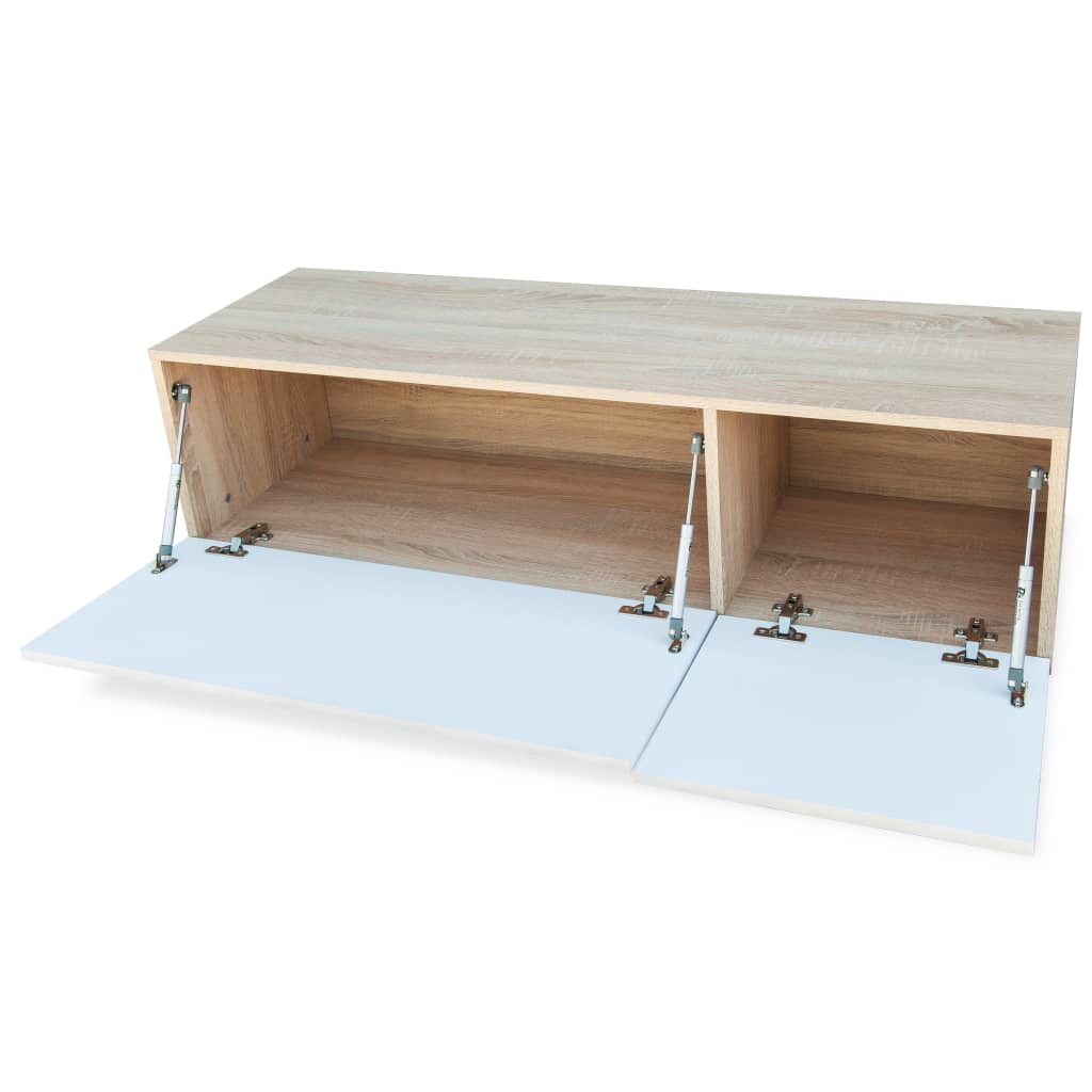 vidaXL Comodă TV, PAL 120 x 40 x 34 cm, alb extralucios și stejar vidaXL Comodă TV, PAL 120 x 40 x 34 cm, alb extralucios și stejar