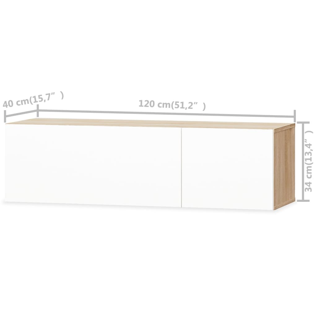 vidaXL Comodă TV, PAL 120 x 40 x 34 cm, alb extralucios și stejar vidaXL Comodă TV, PAL 120 x 40 x 34 cm, alb extralucios și stejar