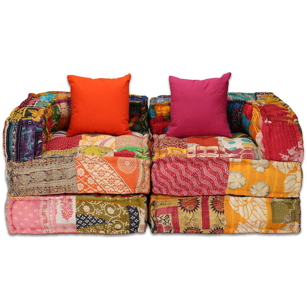 vidaXL Canapea puf modulară cu 2 locuri, petice, material textil vidaXL Canapea puf modulară cu 2 locuri, petice, material textil